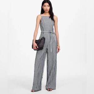 New!Madewell Pleated Wide-Leg Jumpsuit in Pinstripe Linen Sz 2